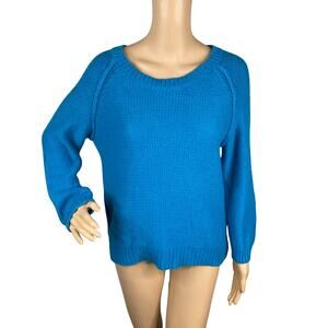 Anthropologie Moth Wool Angora Blue Side Button Raglan Pullover Sweater SZ M